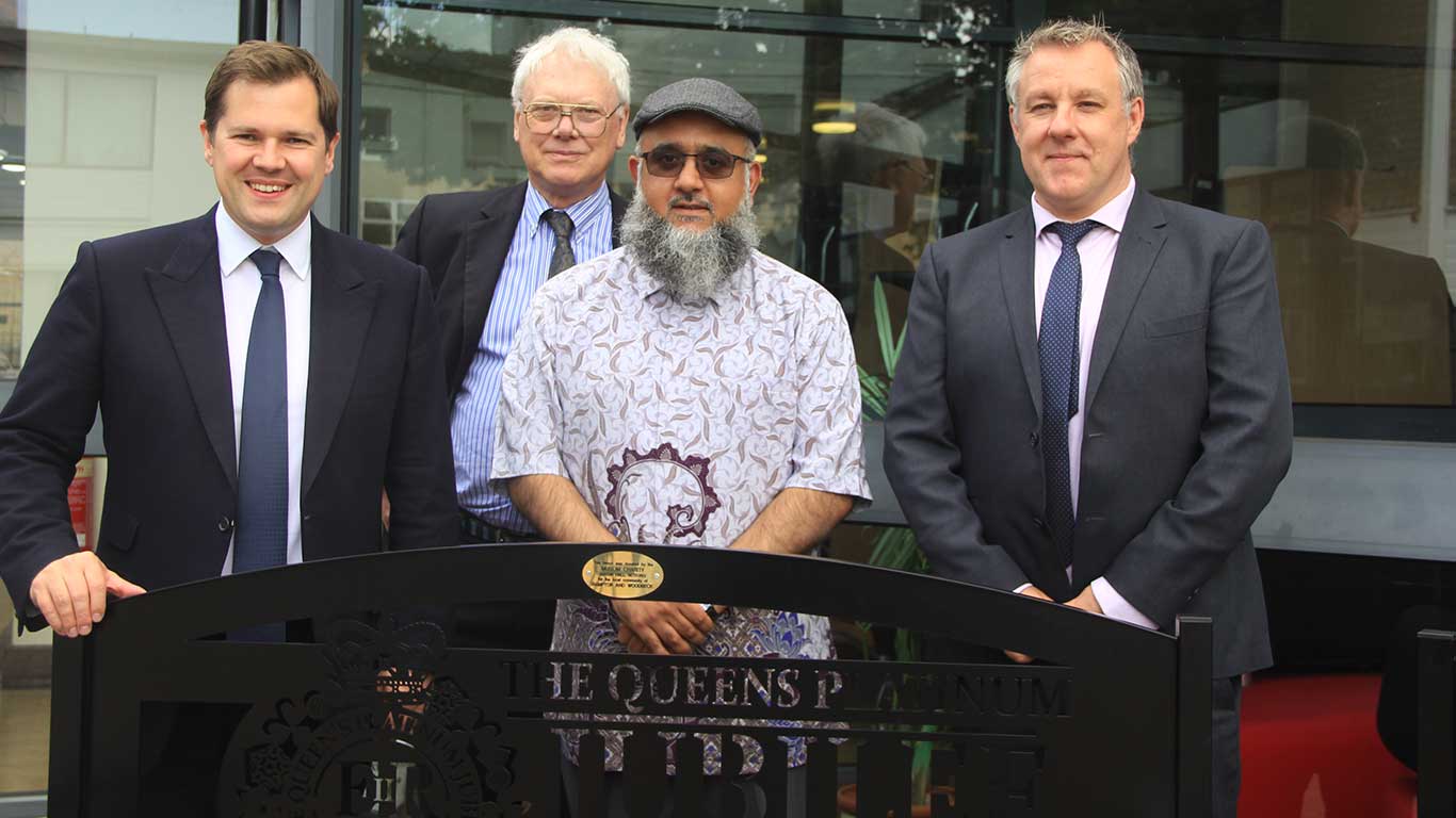 Rt Hon Robert Jenrick MP (Newark), Councillor John Ogle (Tuxford and East Markham), Bakhtyar Pirzada (Vice Chairman, Muslim Charity) and Councillor Ant Coultate (Rampton) at the Unveiling Ceremony held on 10th June 2022